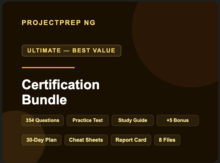 PROJECTPREP NG — Certification Bundle (354 Questions + Practice Test App + Study Guide + 5 Bonus PDFs)